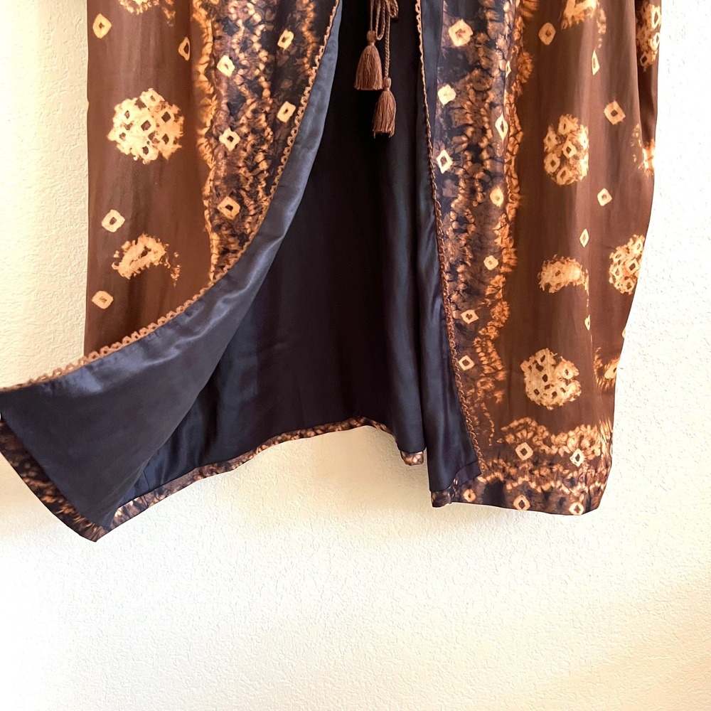 Soft Surroundings Brown Long Line Ikat Kimono Tie Front Cardigan - Picture 6 of 11